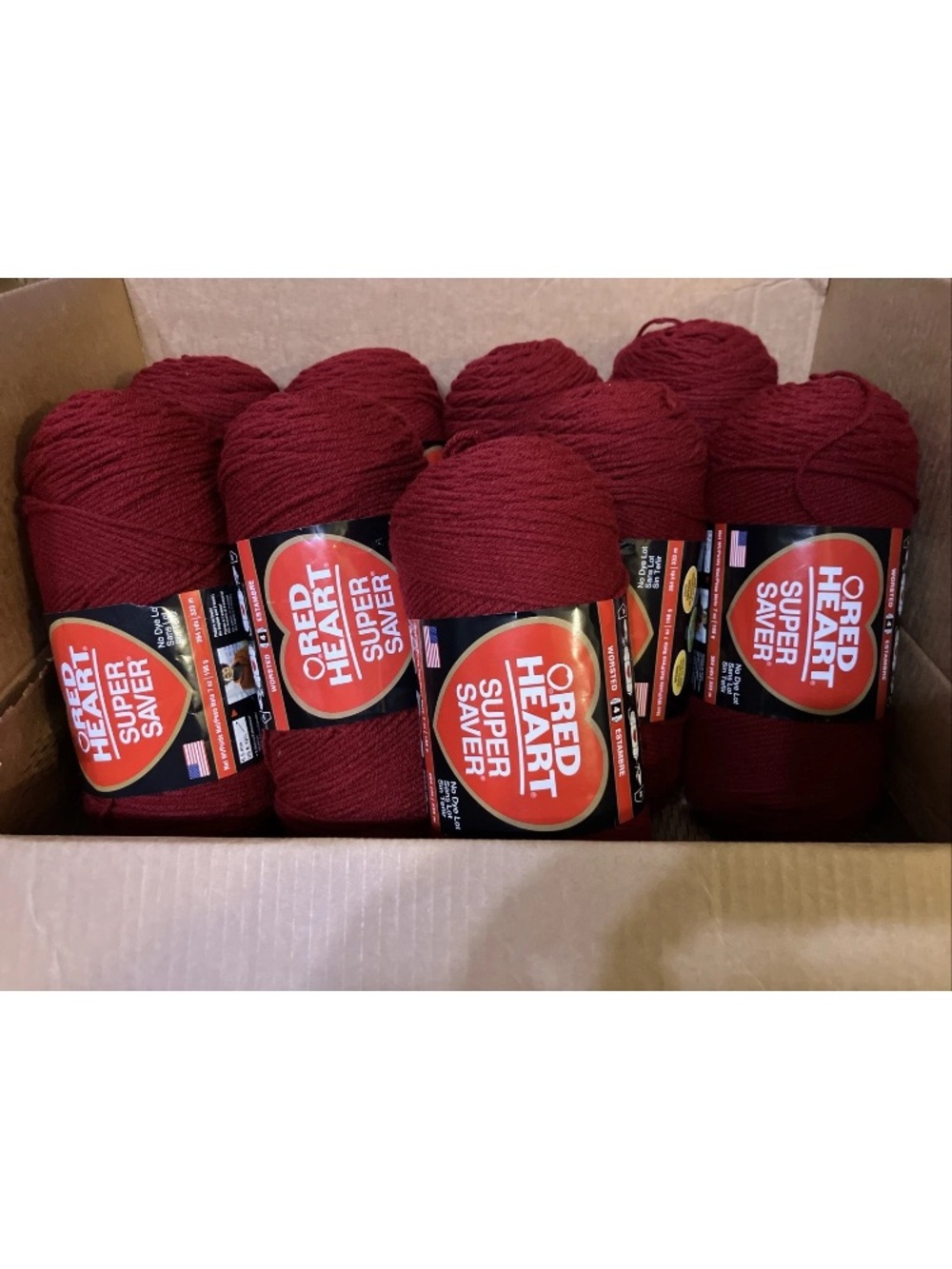 VTG Red Heart Super Saver Yarn BURGUNDY 0376 Acrylic 7 oz NO DYE LOT ~ LOT OF 9